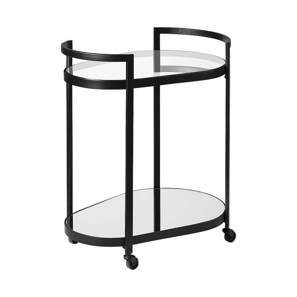 Cyclider Black Metal With Two Mirror Glass Shelves Bar Cart - 25.0L x 16.1W x 28.0H