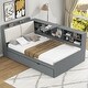 preview thumbnail 12 of 20, Wood Twin Size platform bed with Trundle, Shelves and Storage Headboard