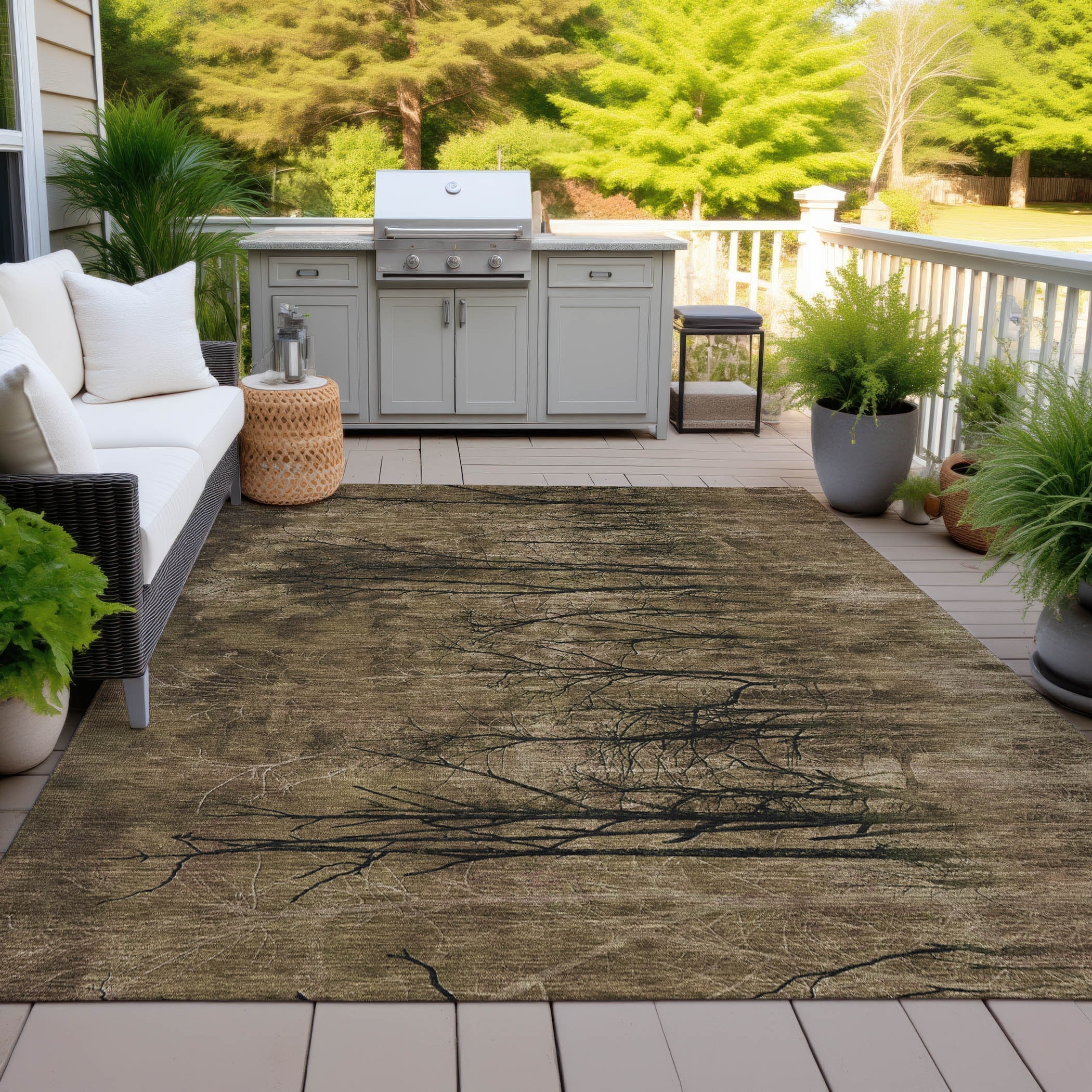 Machine Washable Indoor/Outdoor Modern Forest Chantille Rug