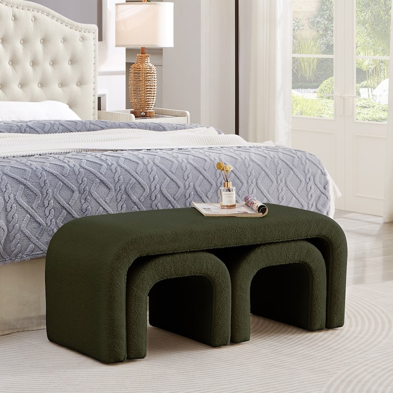 Set of 3 U-Shaped Ottoman Bench for Entryway, Bedroom End of Bed, Set of 3 Small Sofa Footrest, 44+18 Inch Bench Bench
