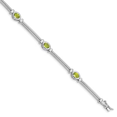 Curata 925 Sterling Silver Textured Polished Box Catch Closure Peridot Bracelet 7 Inch Box Clasp