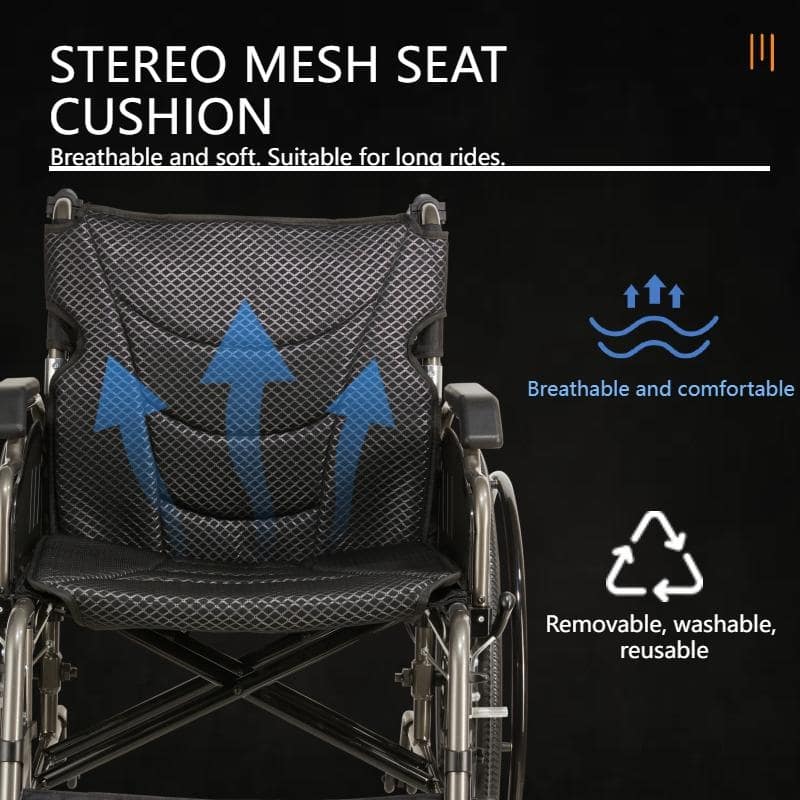 Aluminum Alloy Transport Wheelchair. 18" Seats. With front and Rear Locking Hand Brakes. 24" Quick Remove Rear Wheel - Dark Gray