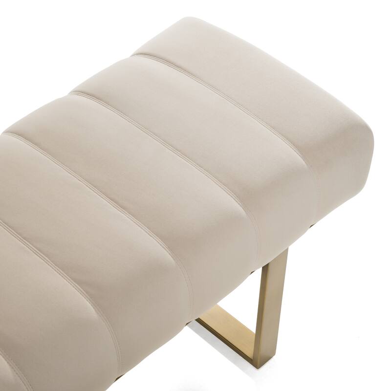 Modrest Robles Modern Beige Fabric & Antique Brass Dining Bench