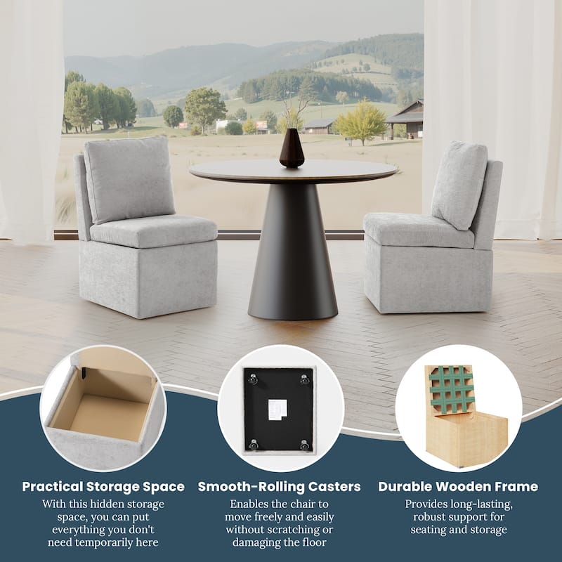 Stansberry Chenille Upholstered Dining Chair with Lift-Top Seat Storage and Caster Wheels (Set of 4)
