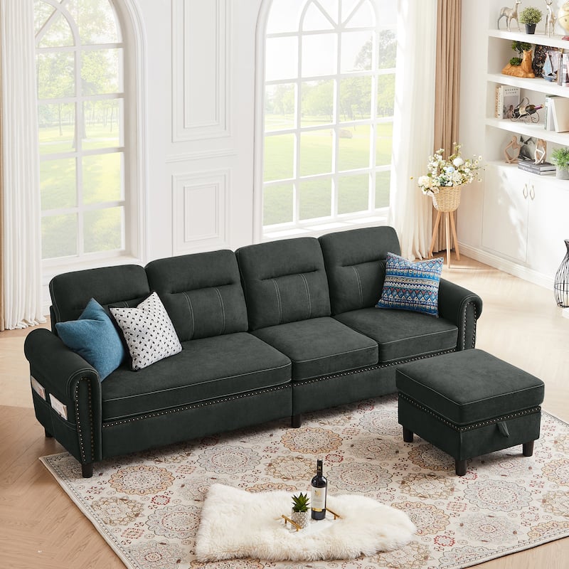 106.69" 4 Seater L Shaped Reversible Sectional Sofa with Side Storage Bags