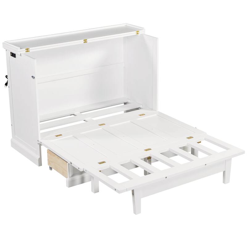 Murphy Bed Chest Cube Cabinet Bed with Charging Station and Large Storage Drawer