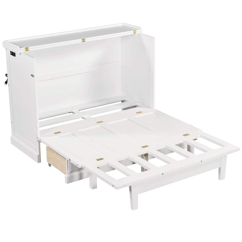 Wood Murphy Bed Chest Cube Cabinet Bed wCharging Station and Drawer