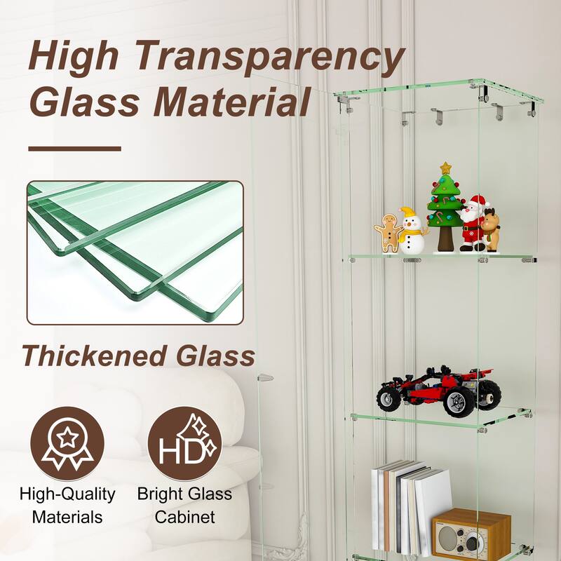 Roomfitters Glass Display Cabinet with Lighting, 4 Tier Curio Case for Collectibles, Floor Standing Showcase, Black