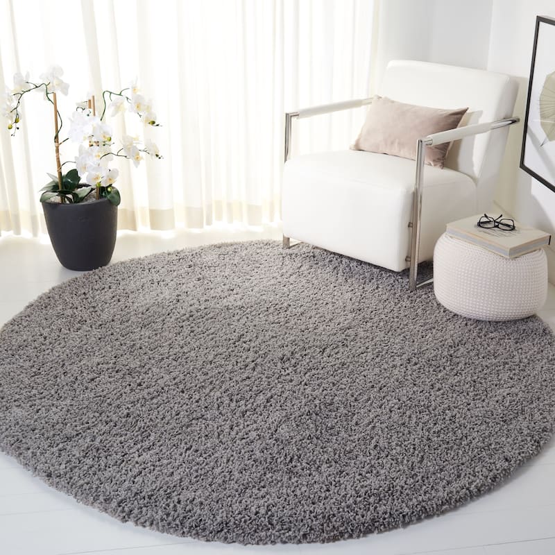 SAFAVIEH Venus Shag Durime 1.75-inch Thick Rug - 6'7" Round - Light Grey