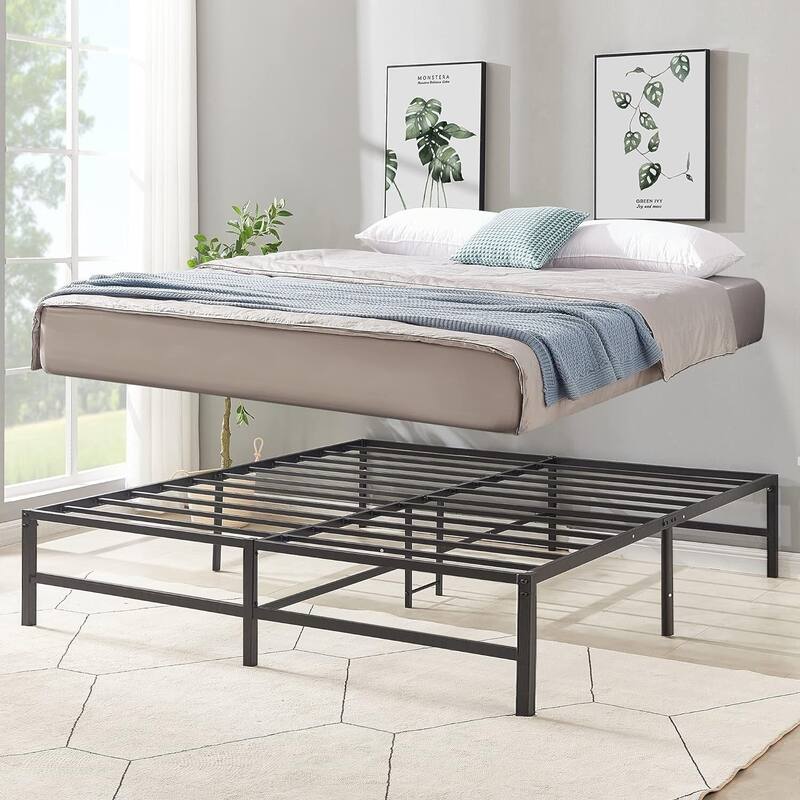 VECELO 14/16/18 inch Metal Platform Bed Frames Steel Slat,Mattress Foundation with Steel Slat Support/No Box Spring Needed