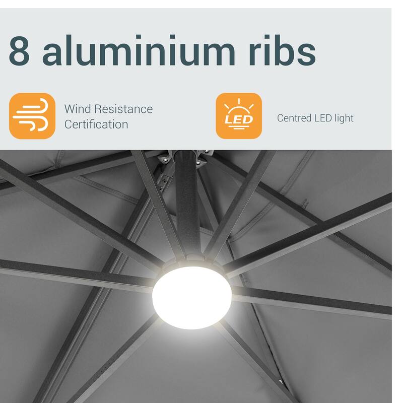 LIVOOSUN Aluminum 10x8FT LED Rectangular Cantilever Patio Umbrella