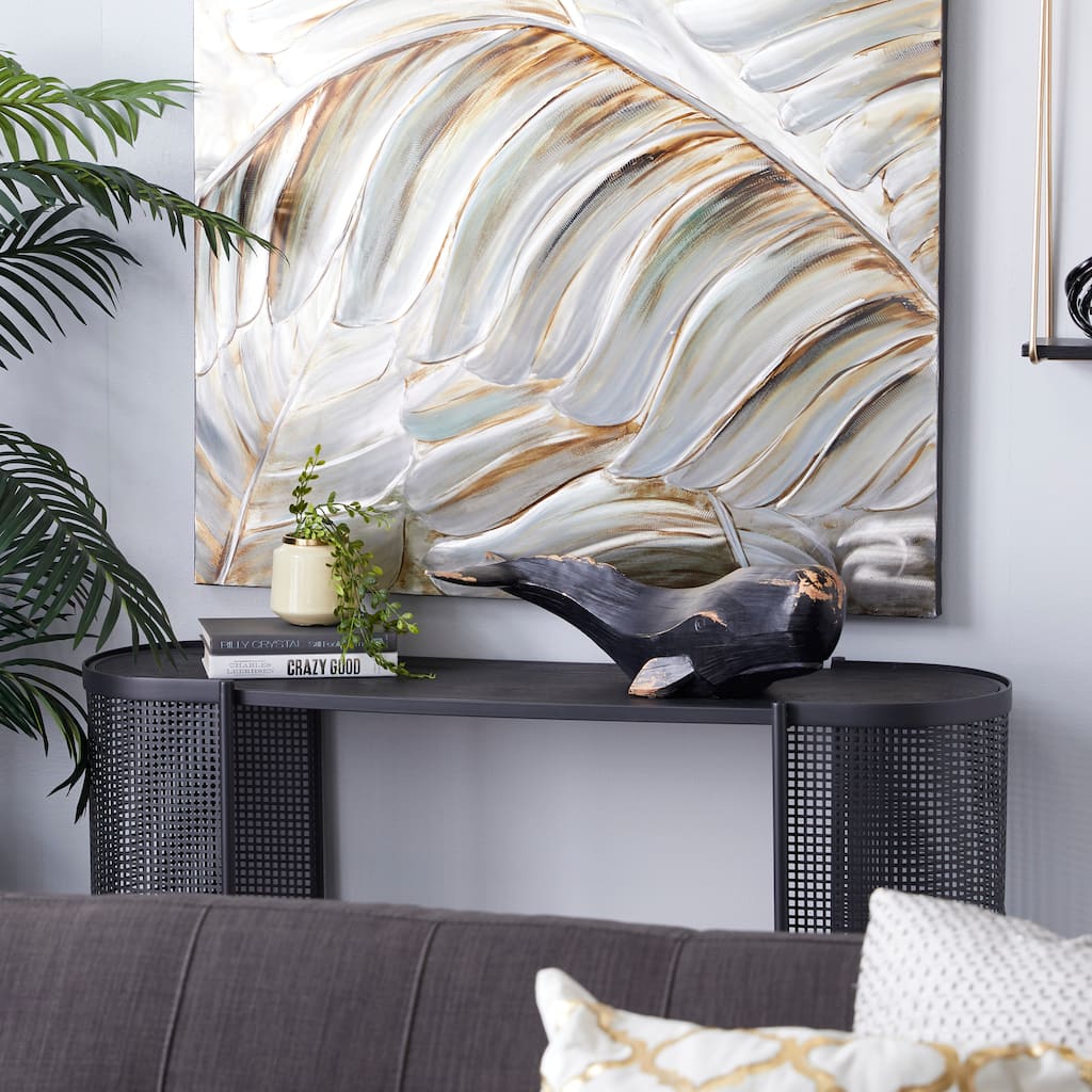 Black Polystone Handmade Whale Decorative Sculpture - 24 x 8 x 7