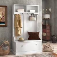 White Hall Tree with 4 Hooks, Coat Hanger, Storage Bench - Bed Bath ...