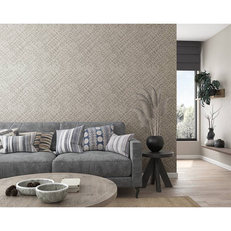 Galerie Wallcoverings Eden Collection Chevron Rattan Weave Vinyl on Non-Woven Matte Wallpaper Roll