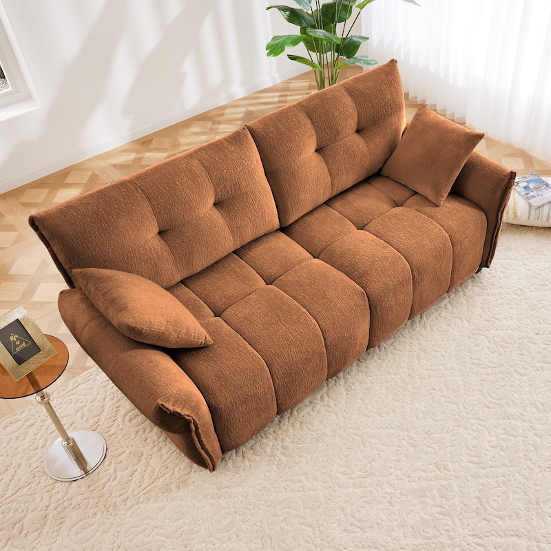 Modular 4-Seat Chenille Sofa Set with 2 Ottomans, High-Resilience Cushions and Solid Wood Frame
