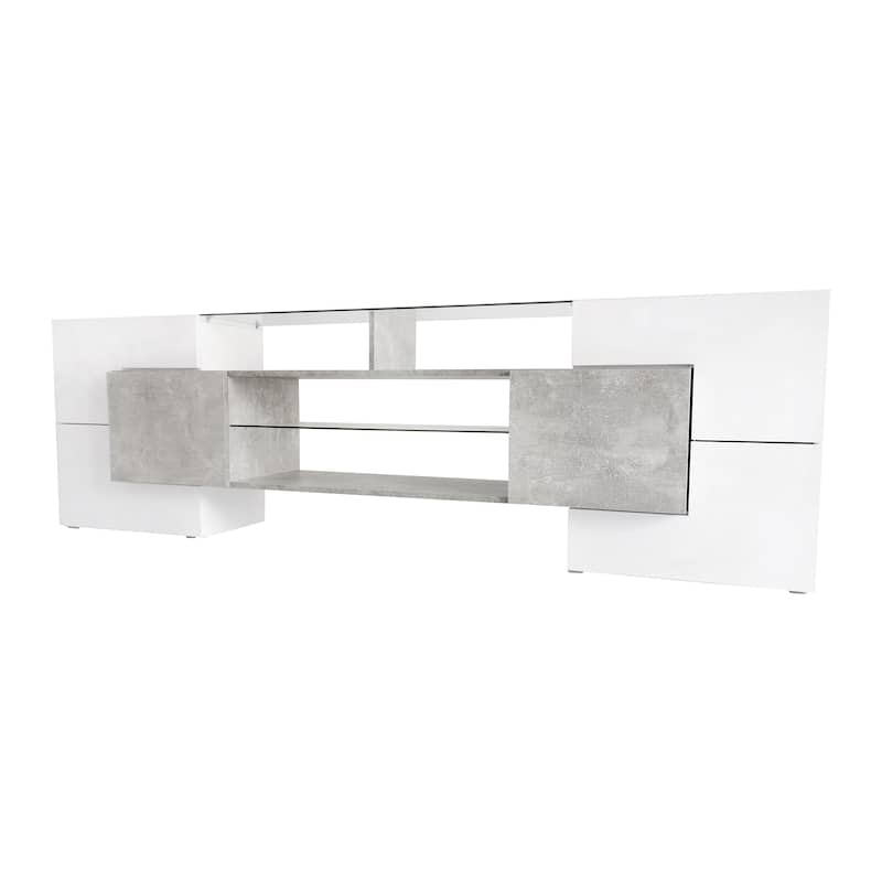 Modern Stylish TV Stand for TVs up to 88 Inches with LED Color-Changing Lights and 2 Glass Shelves, for Living Rooms
