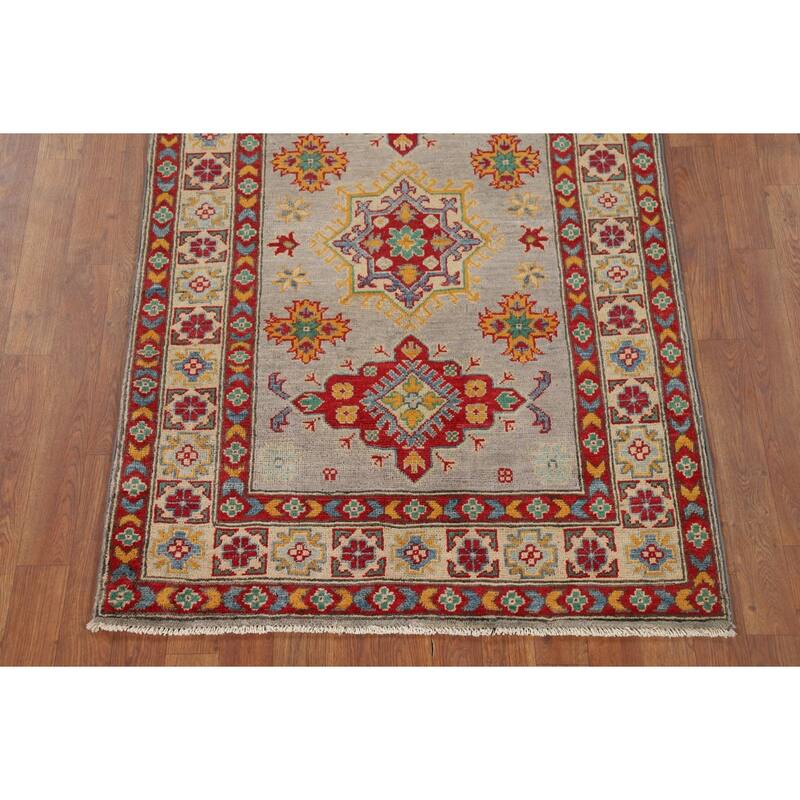 Kazak Oriental Foyer Rug Handmade Grey Wool Carpet - 3'4" x 5'1"
