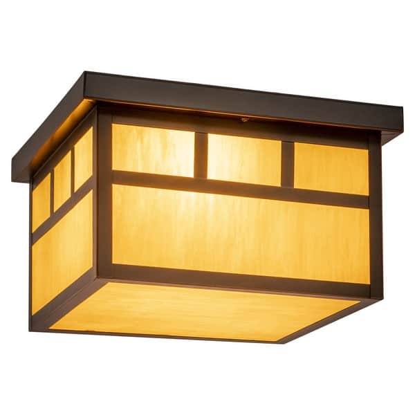 slide 2 of 6, Mission Bronze Square Outdoor Flush Mount Ceiling Light Honey Glass - 11.5-in W x 7-in H x 11.5-in D Burnished Bronze - 11.5-in W x 7-in H x 11.5-in D