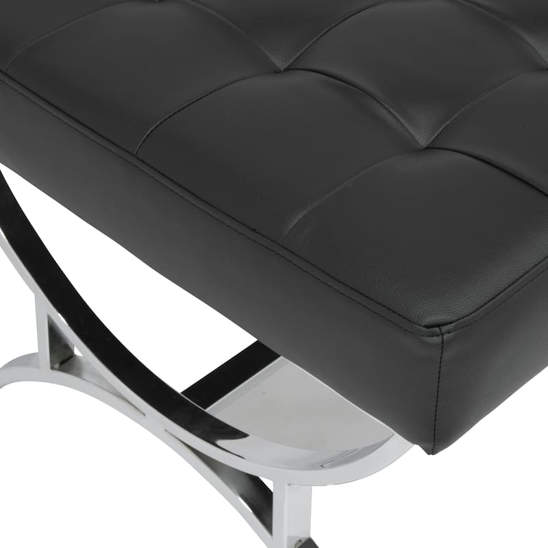 Newel Modern Blended Leather and Chrome Metal Frame Square Ottoman