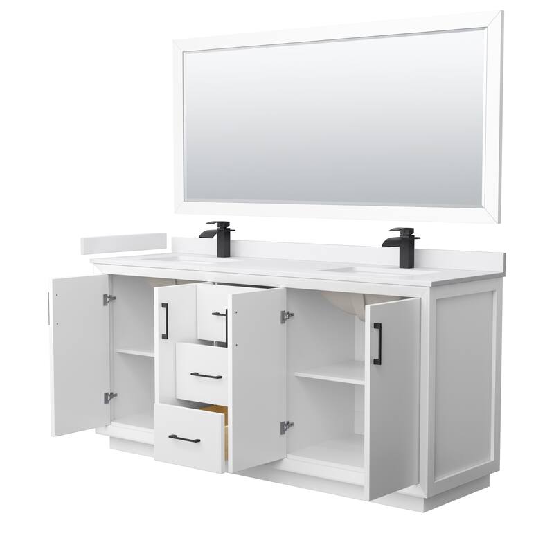 Strada 72-Inch Double Vanity Set, Cultured Marble Top, 70-Inch Mirror