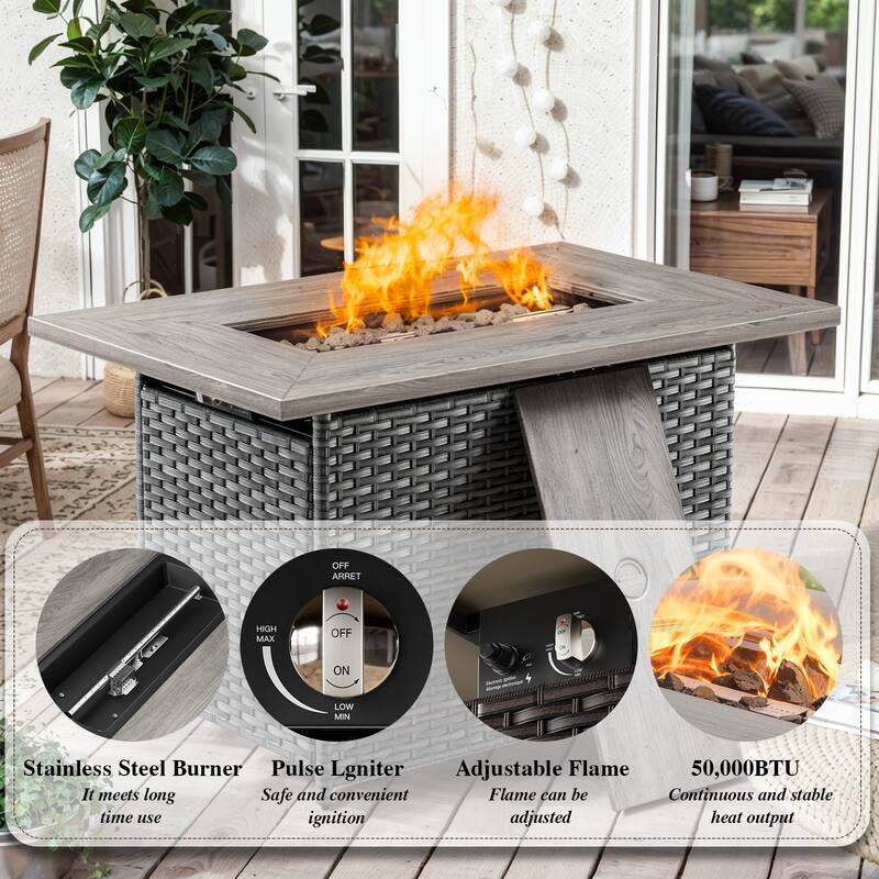 Fire Pit Table with Patio Glider Chairs Sofa Grey-Red - Grey