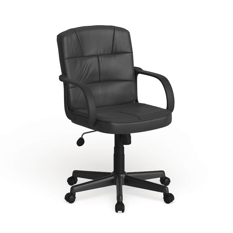 Mid-Back LeatherSoft Swivel Task Office Chair with Arms - Home Office - Black