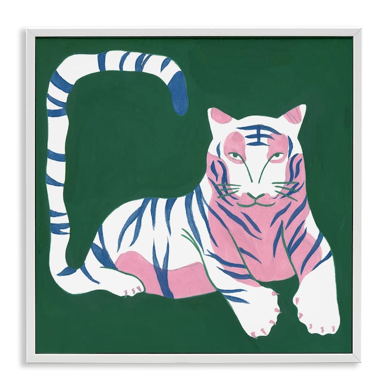 Stupell Modern Tiger with Curved Tail Framed Giclee Art Design By Melissa Wang - 24 x 24 - White