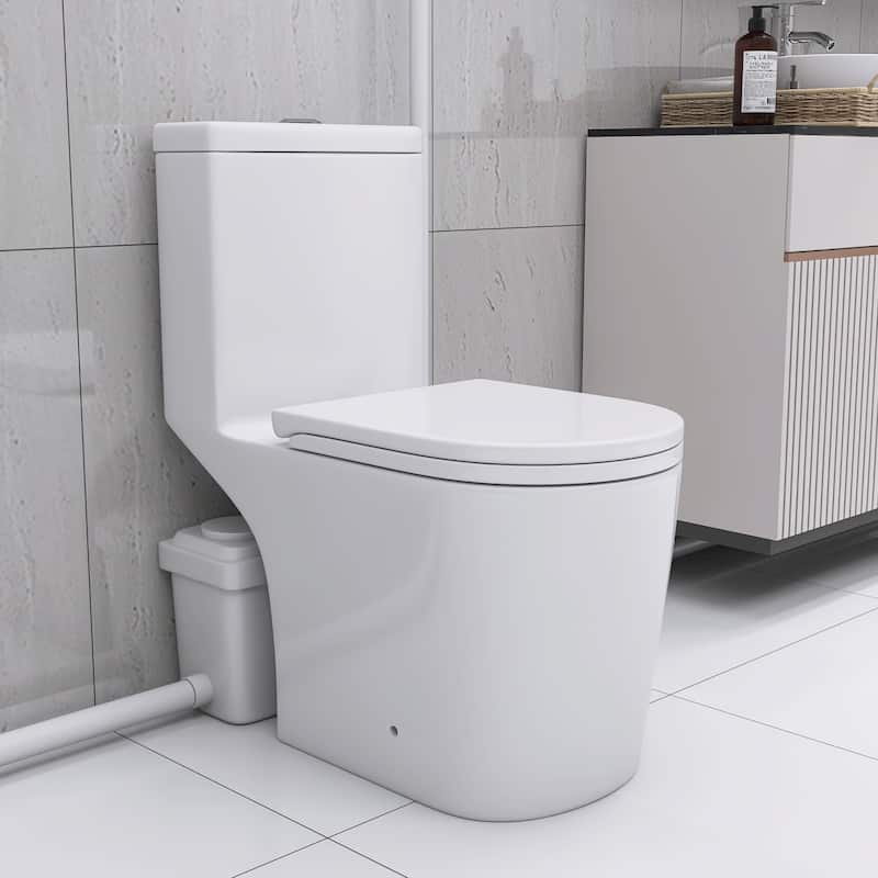 Upflush Toilet,600W Macerating Toilet System,Powerful Dual Flush,Elong 17.25 ADA,Soft-Close,3 Water Inlets to Sink,Shower - White
