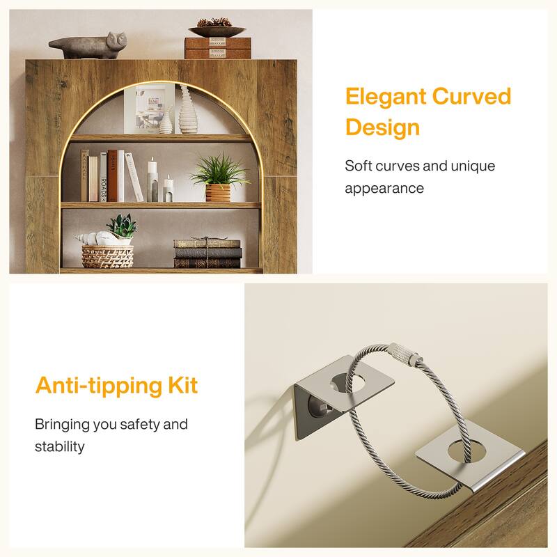 8-Tier Arched Bookshelf and Bookcase for Living Room Office