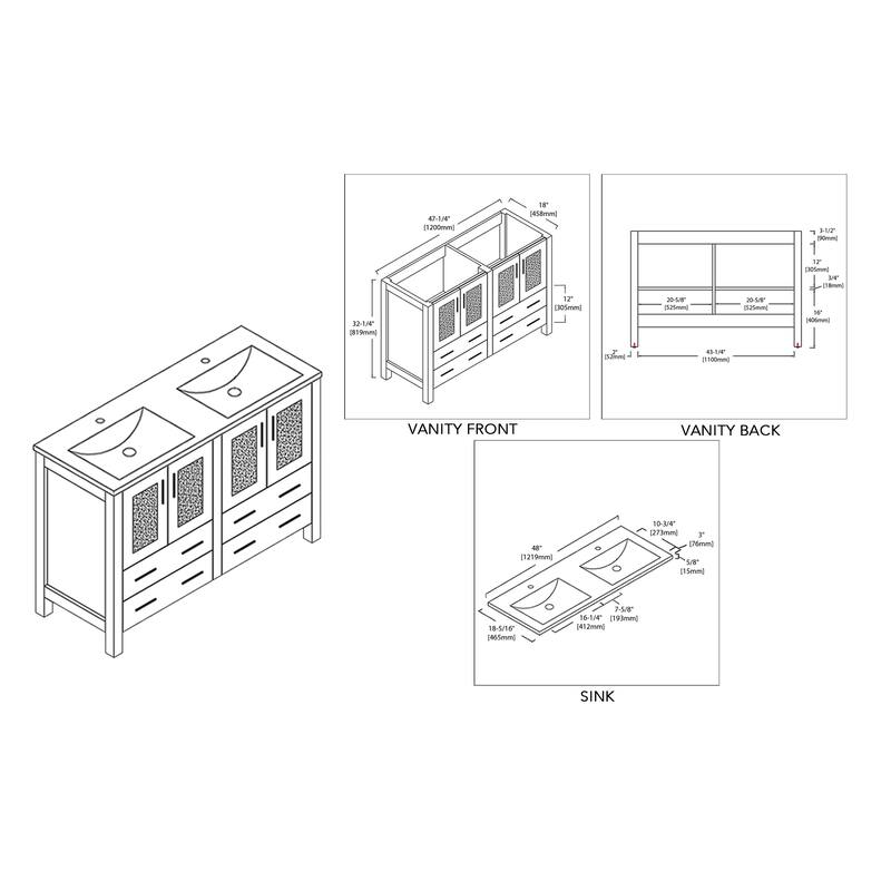 Blossom Solid Wood Double Bathroom Vanity w/ Ceramic Sink & Base