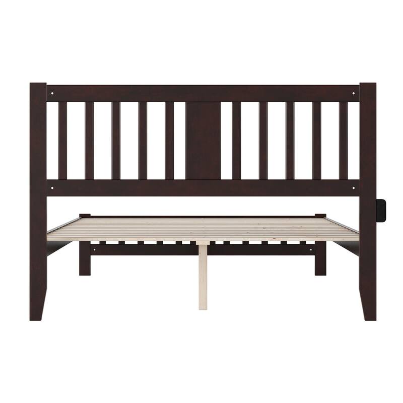 Twin Walnut Brown Kaia Mid-Century Platform Bed with Angled Legs and Classic Low Profile Design