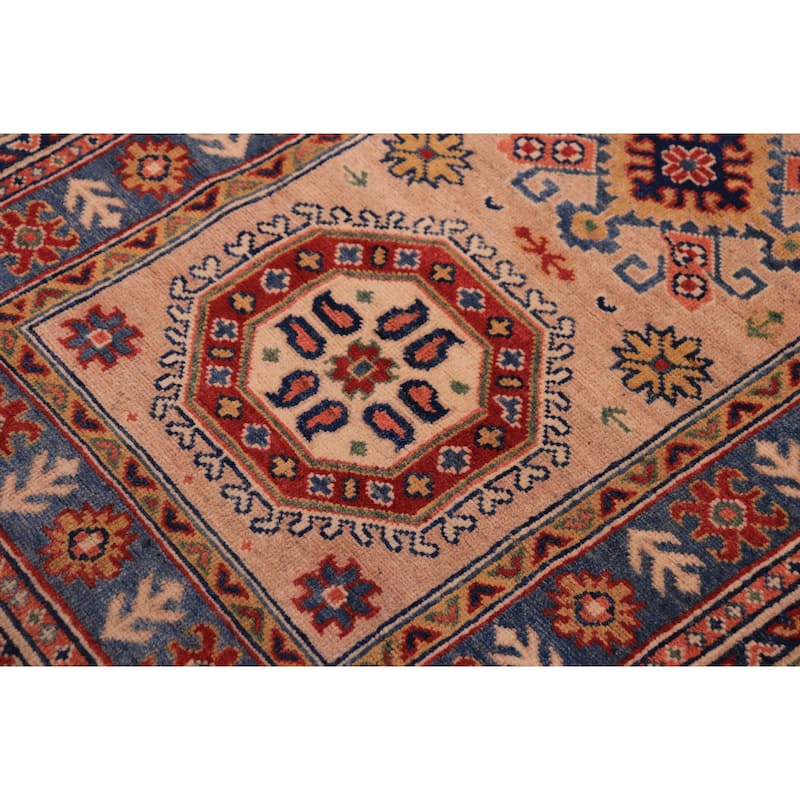 Tribal Kazak Miriam Peach/Light Blue Wool Runner - 2'10'' x 9'8''