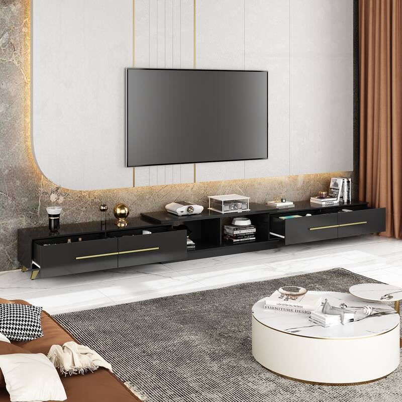 13.1"H Extendable Designs TV Stand with 4 Storage Drawer Black/White - Black/Gold