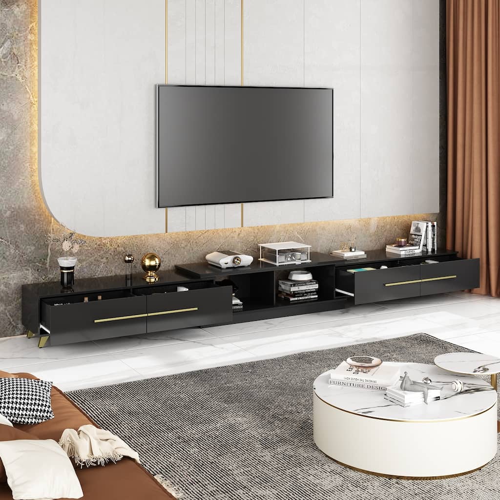 13.1"H Extendable Designs TV Stand with 4 Storage Drawer Black/White