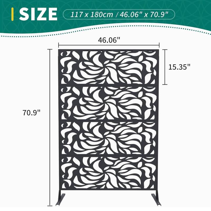 1 Pc Freestanding Decorative Metal Privacy Screen Outdoor with Stand for Balcony, Flower