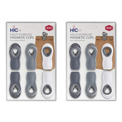 HIC Kitchen Multi-Purpose Magnetic Clips, 2 Sets of 6 Clips, White, Grey, and Charcoal