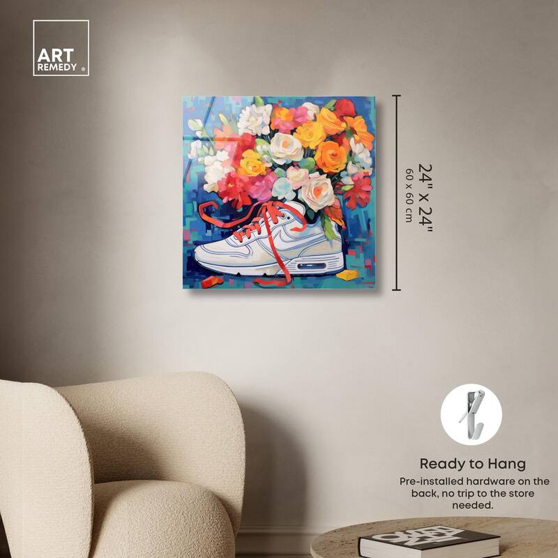 Whimsical Sneaker with Flowers Acrylic by Art Remedy, Ready to Hang