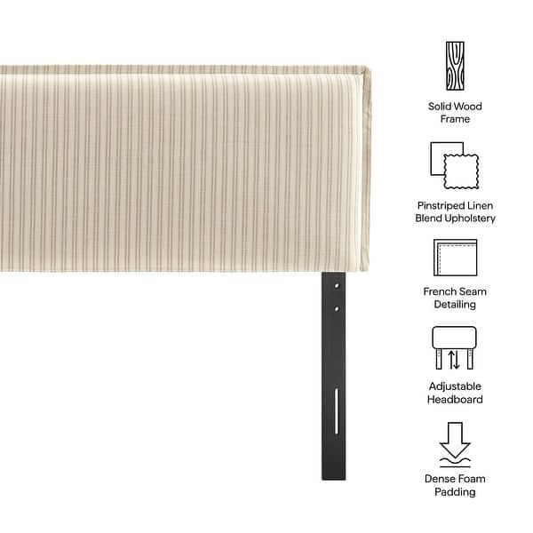 dimension image slide 1 of 18, Camille Upholstered Striped Linen Blend Headboard