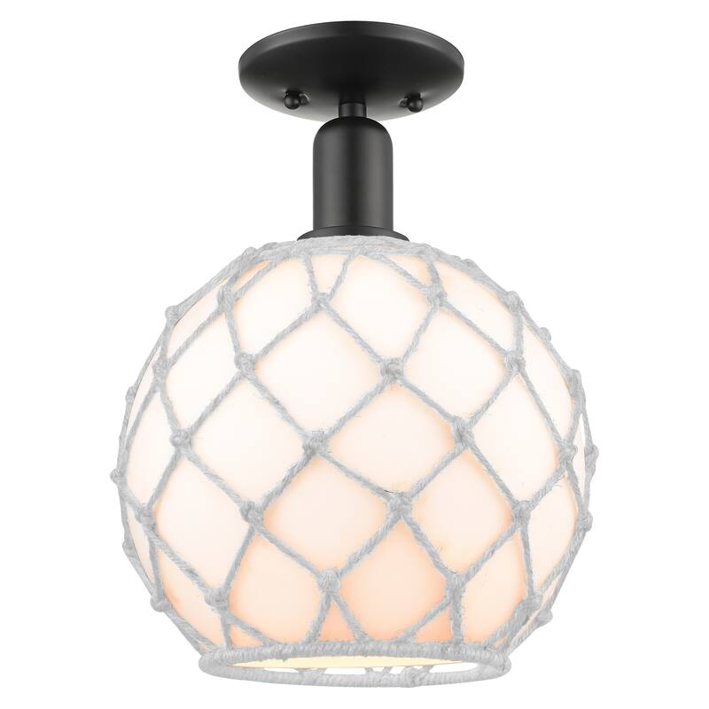 Innovations Lighting Endless Possibilities Arcadia - Farmhouse Rope - 1 Light 10" Semi-Flush Mount - White Glass with White Rope/Matte Black