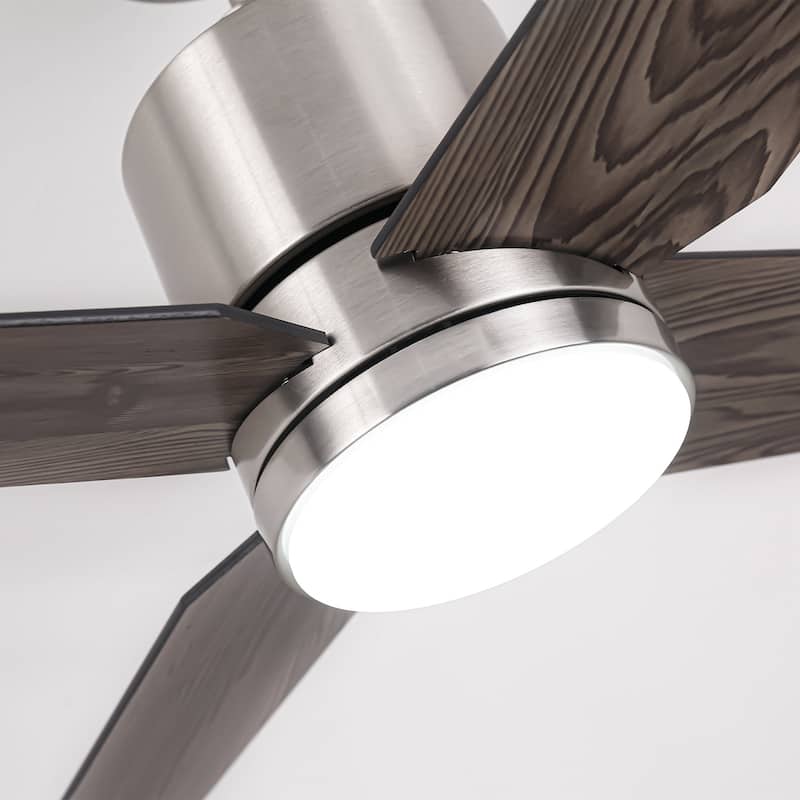 52" Modern Wooden 4-blade Brushed Nickel Ceiling Fan with Light and Remote