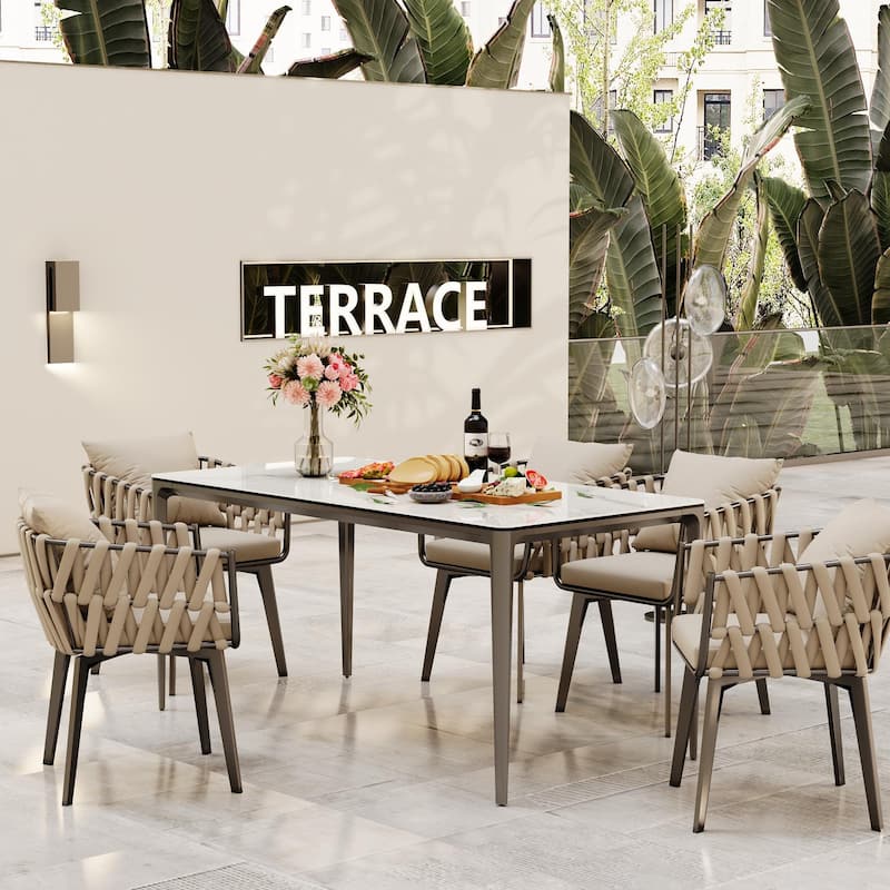 63" Unique Rectangular Dining Room Table with Sintered Stone Tempered Glass Top