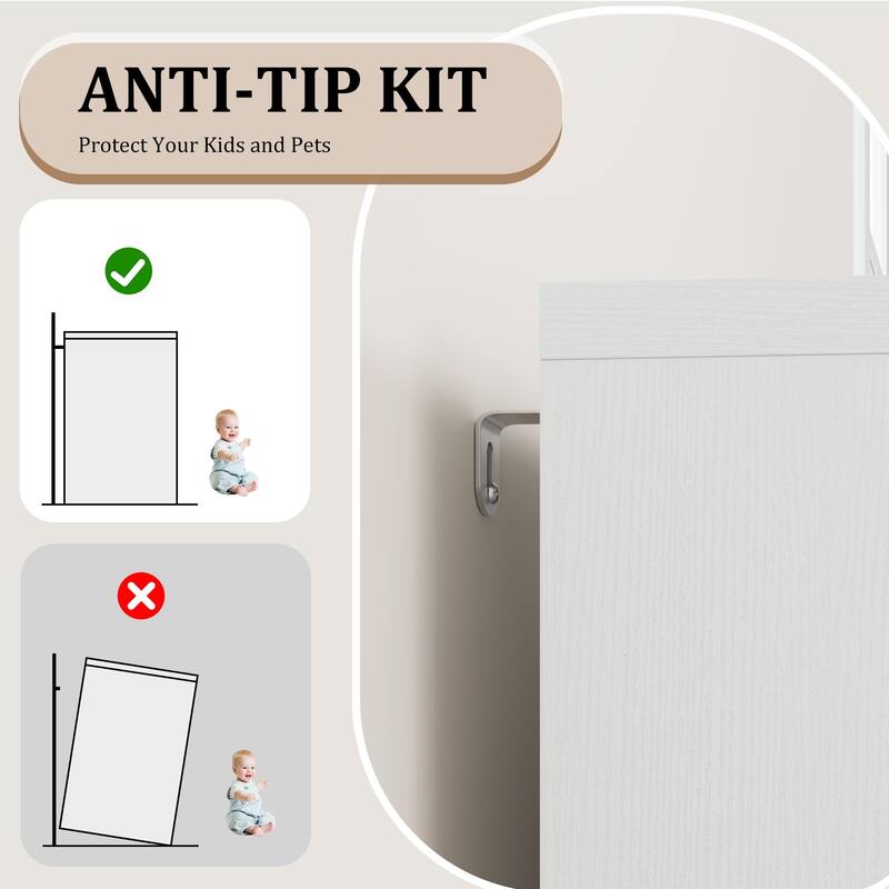 35.4" Sideboard Buffet Cabinets with Glass Door,Buffet Cabinet with Storage,White&Brown Sideboard Cabinet with Drawer