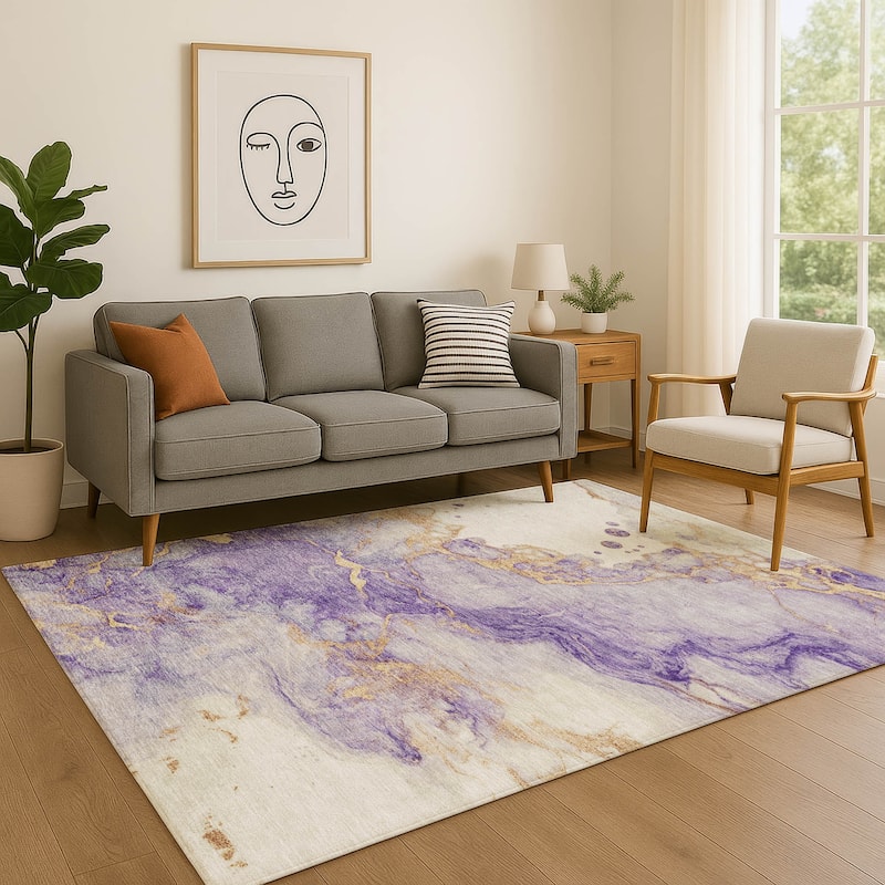 Premium Washable Super Soft Modern Crackle Mayfield Rug - Purple - 5' x 7'6"