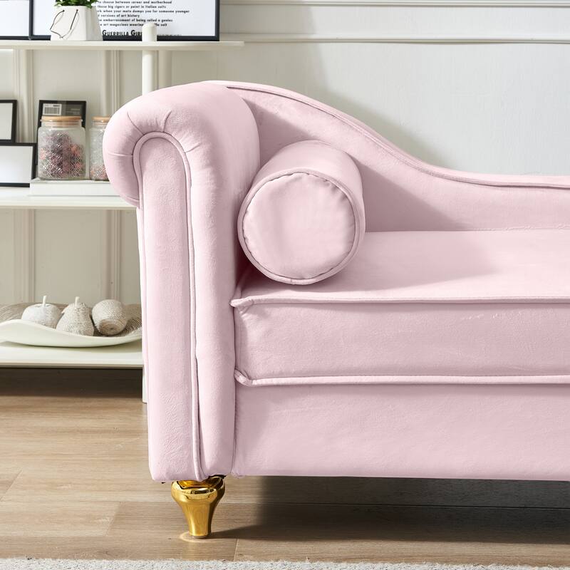 Modern Storage Chaise Lounge for Living Room, 60.6" Velvet Sofa Chair with Toss Pillows, Upholstered Lounge Sofa with Gold Legs