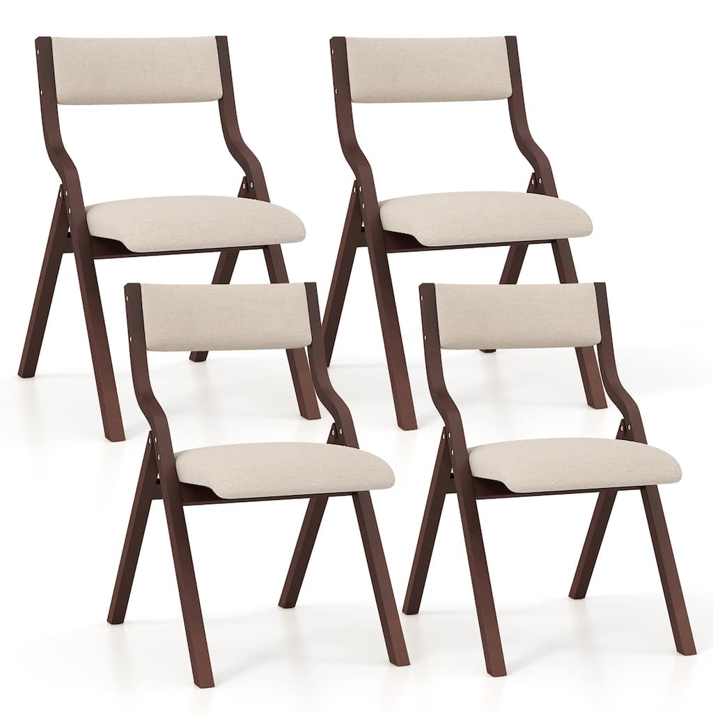 Gymax Folding Dining Chairs Set of 4 Wooden Table Chairs w/ Padded