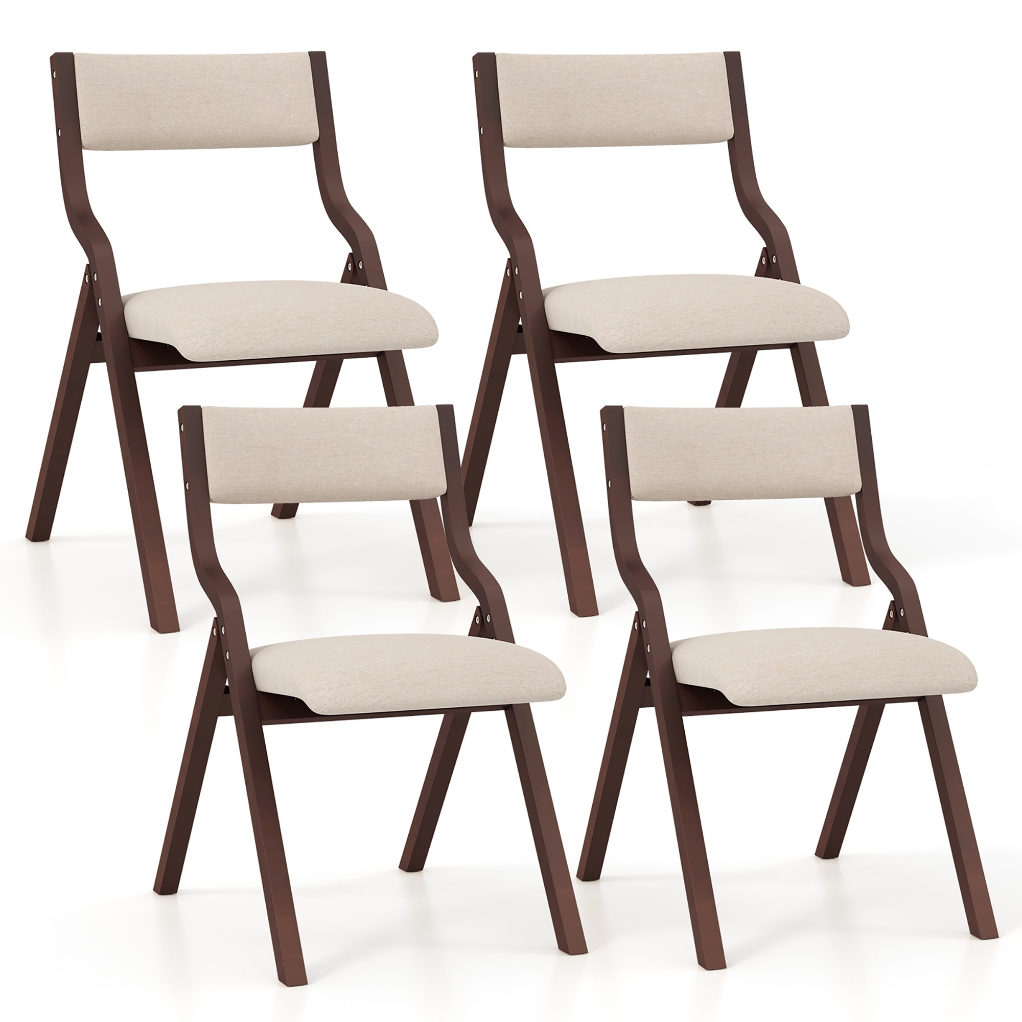 Gymax Folding Dining Chairs Set of 4 Wooden Table Chairs w/ Padded