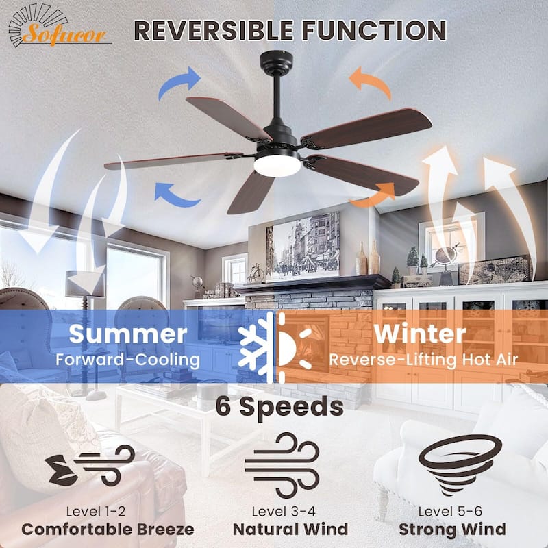42"/52" Ceiling Fan with Remote,Dual Blade Finish,3CCT LED Light,Plywood Blades,Flush Mount and Downrod Mount