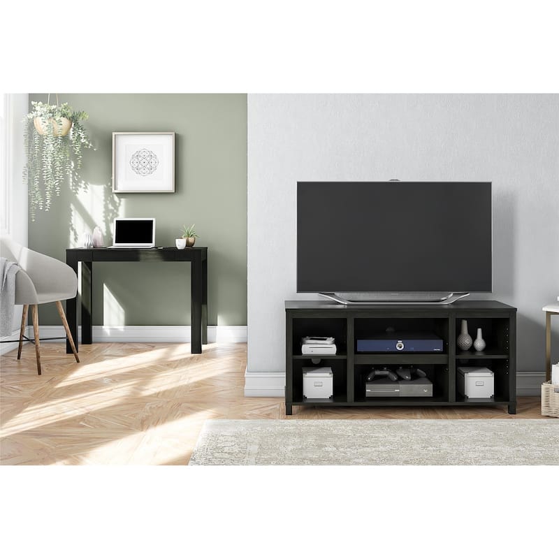 Anmytek Black Media Console TV Stand for up to 50 Inch TV, Open Shelf Entertainment Center