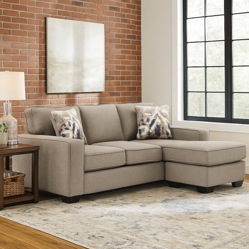 Qien Sofa Chaise with 2 Accent Pillows, Stone Gray Polyester 85 Inch