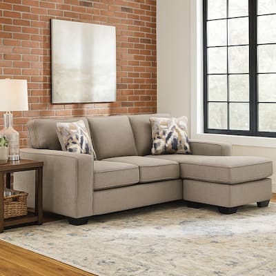 Qien Sofa Chaise with 2 Accent Pillows, Stone Gray Polyester 85 Inch